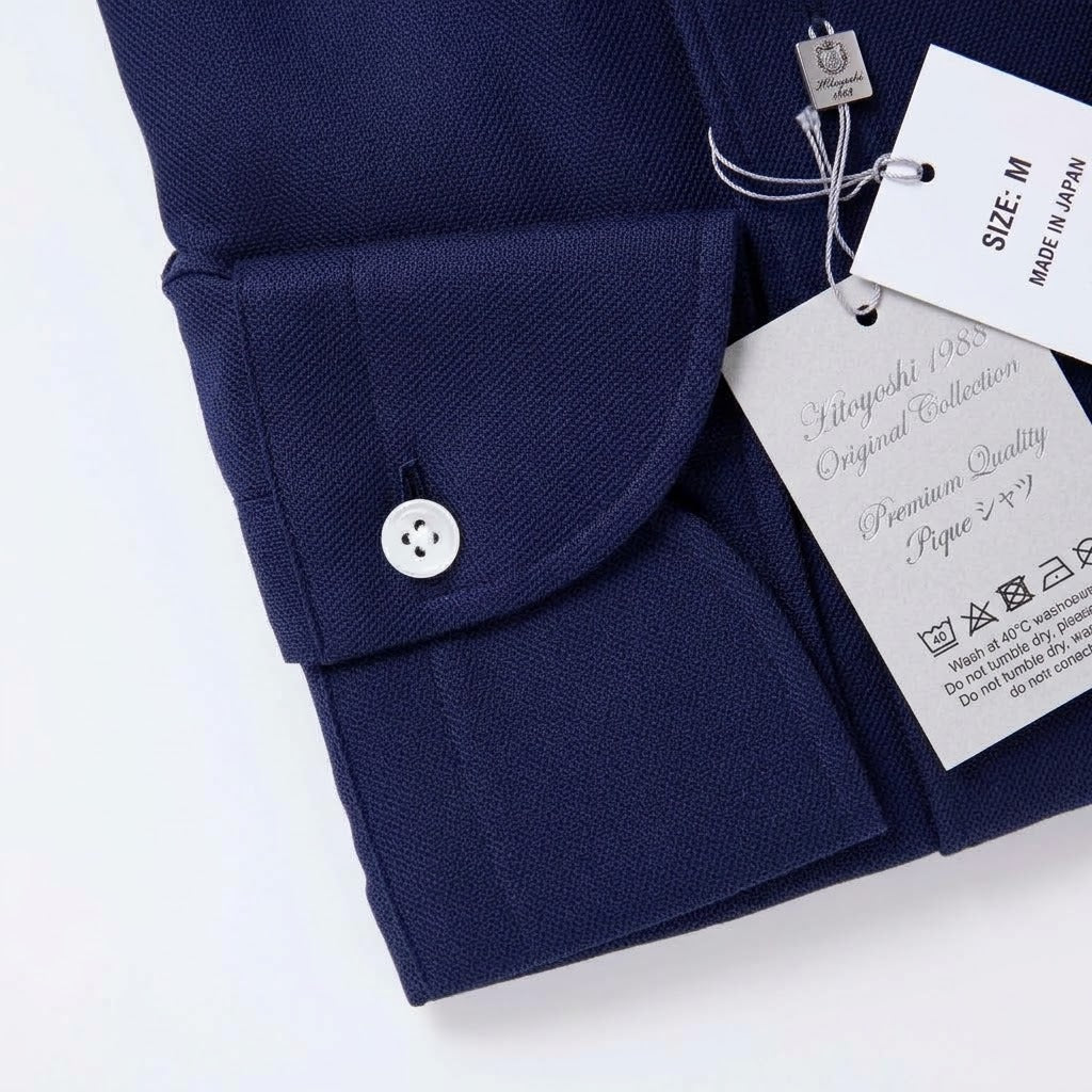 Navy blue finely woven loop button-down shirt