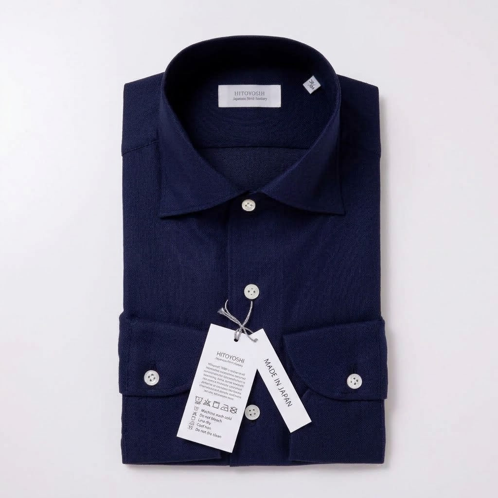 Navy blue finely woven loop button-down shirt