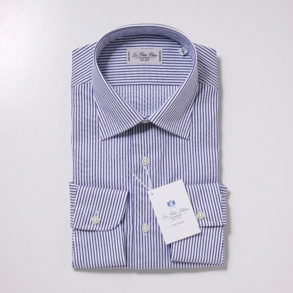 Blue Striped Wide Collar Shirt
