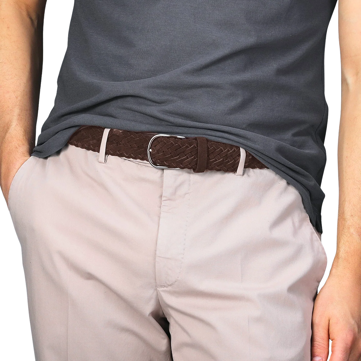 Brown Woven Suede Belt
