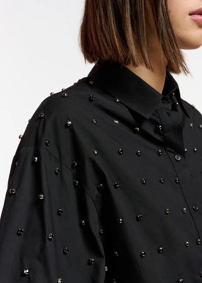 Black cropped shirt with rhinestones  East