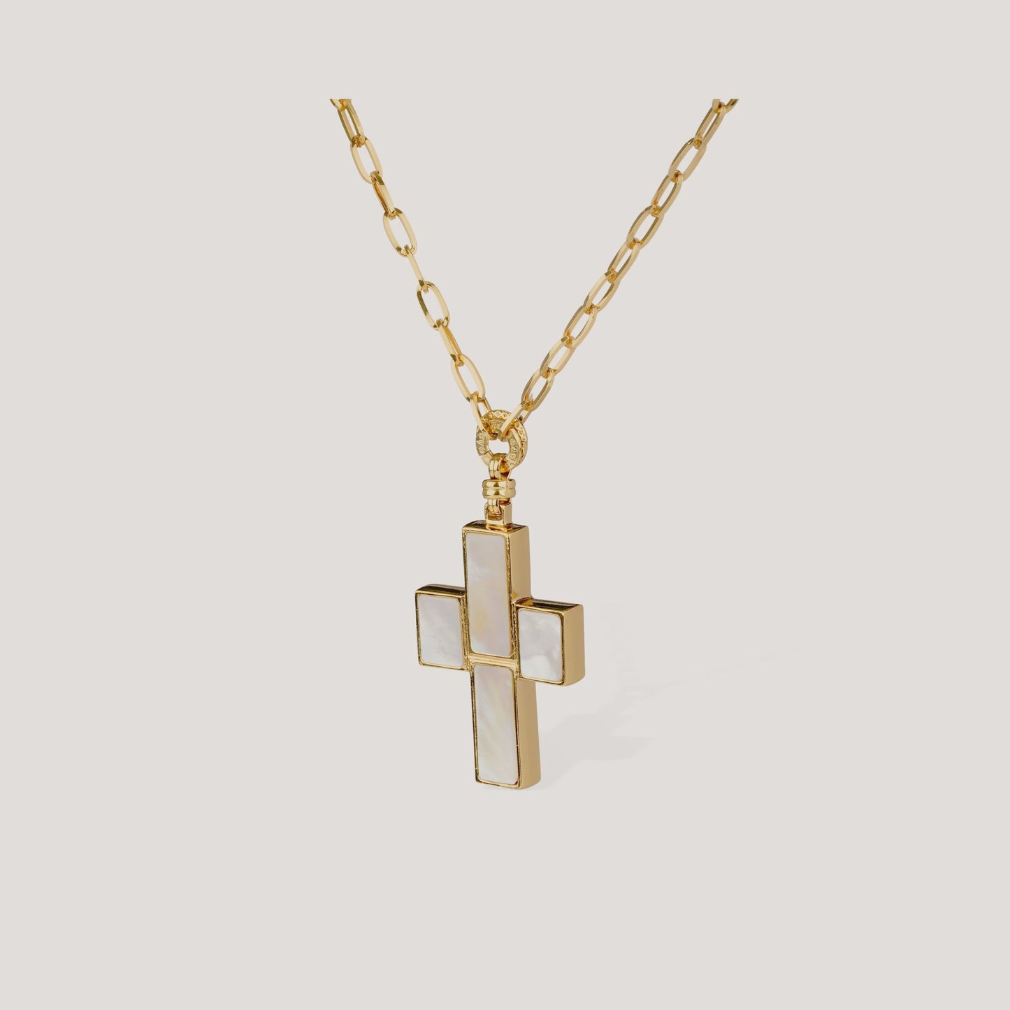 Croix Serti long necklace - White Mother-of-pearl