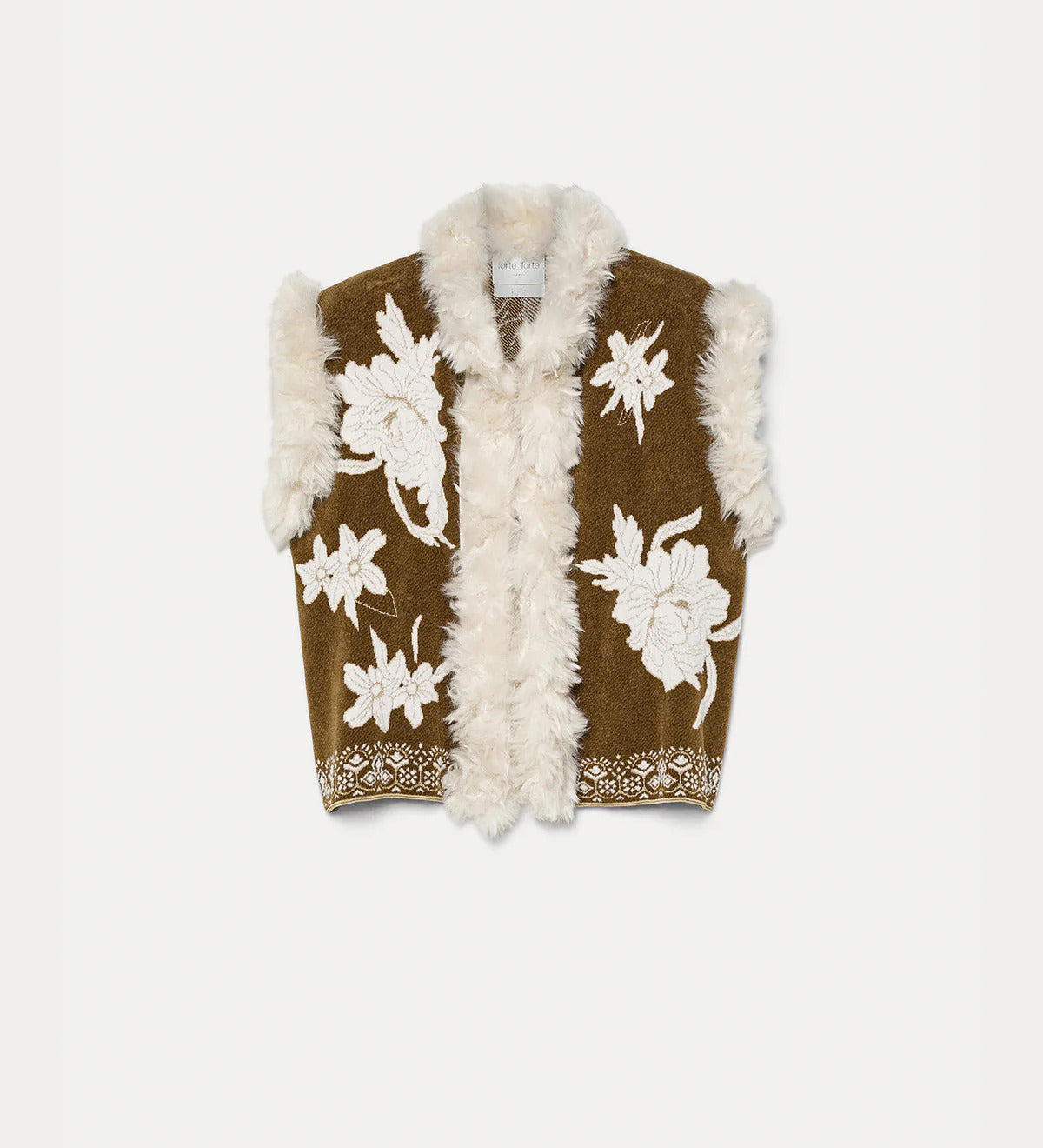 "The Lotus" Chenille Jacquard Vest Eco Fur Details