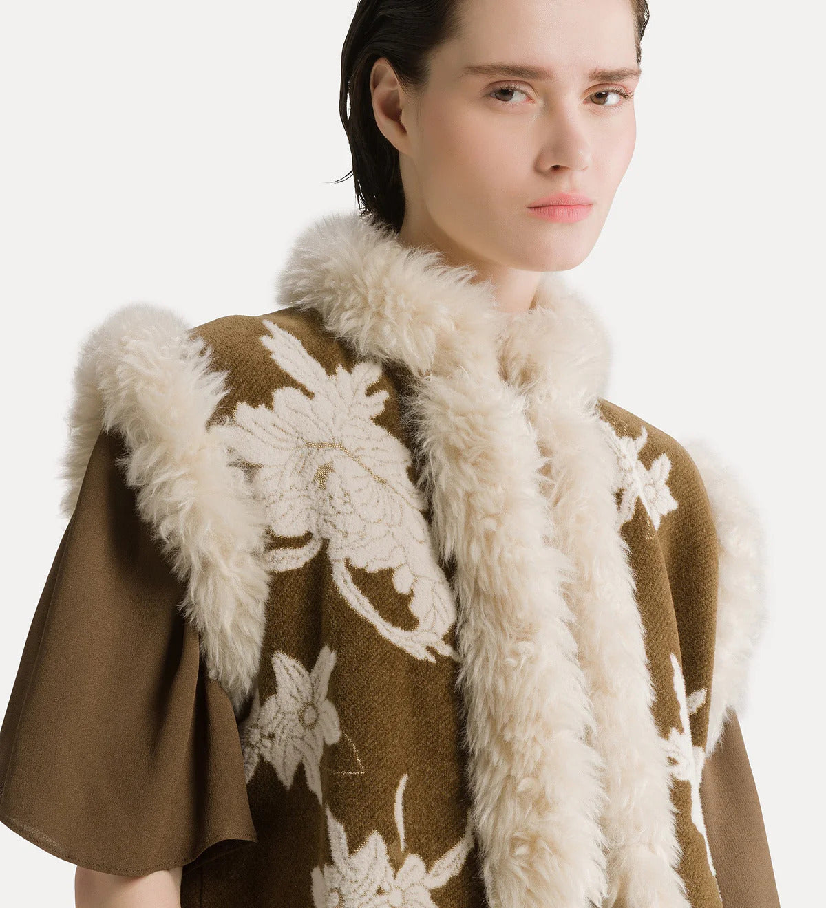 "The Lotus" Chenille Jacquard Vest Eco Fur Details