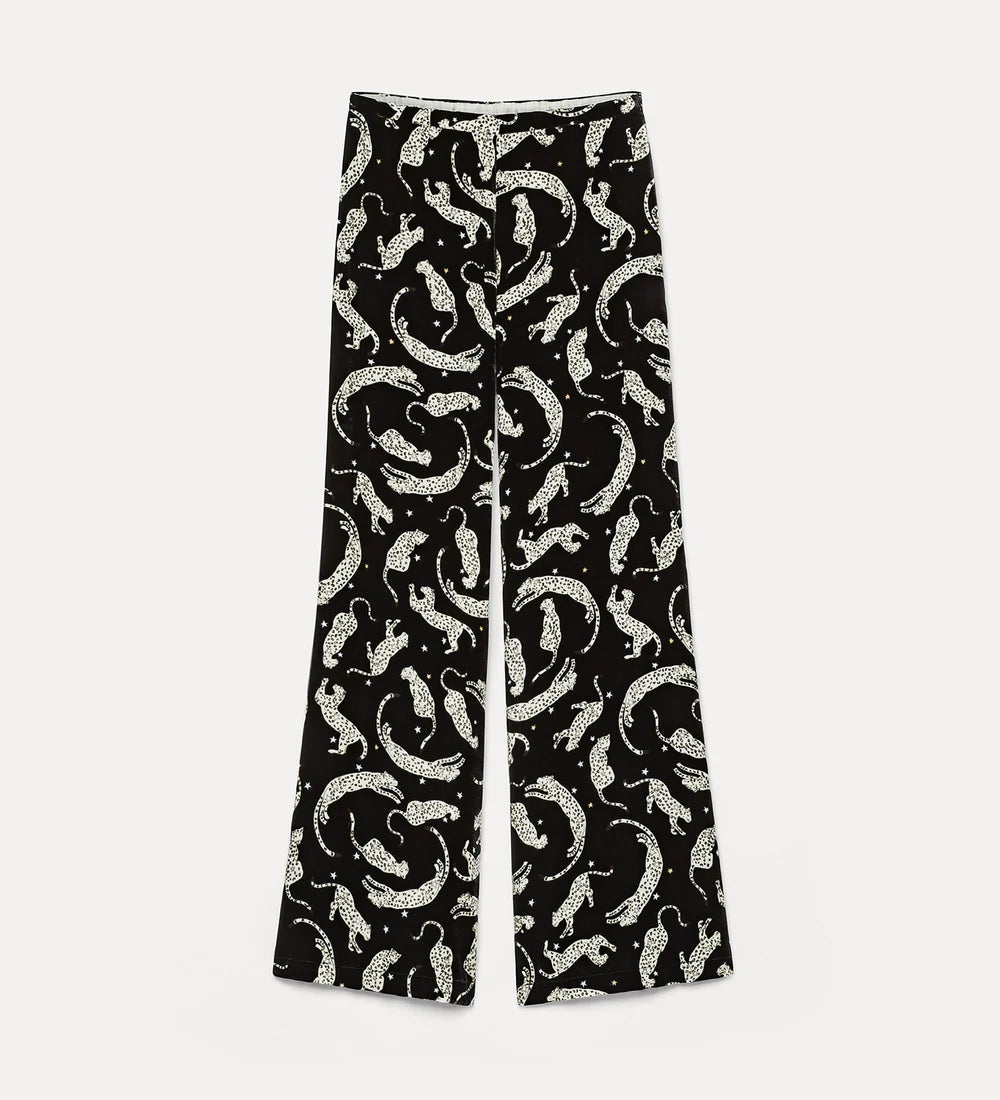 Royal Leopard Print Velvet Flat Front Pants