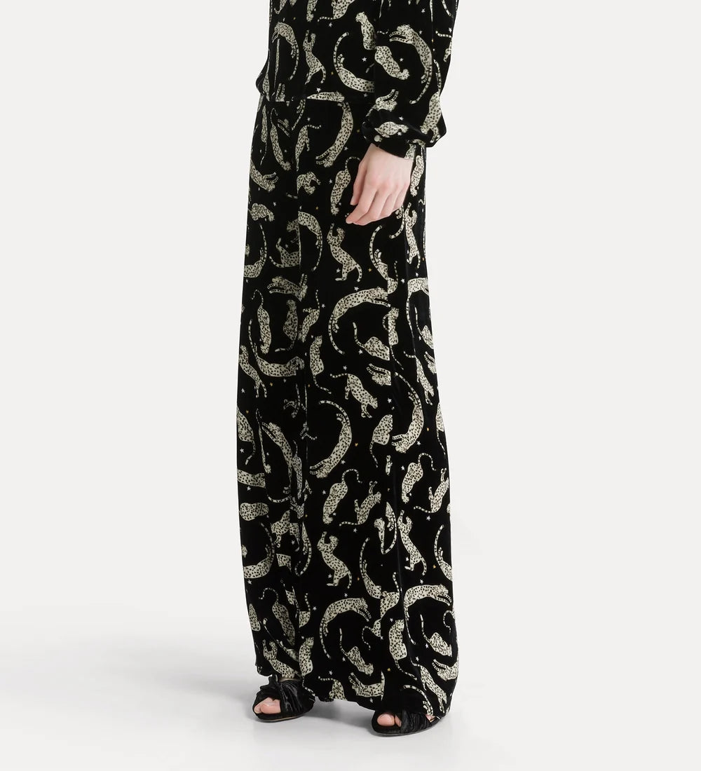 Royal Leopard Print Velvet Flat Front Pants