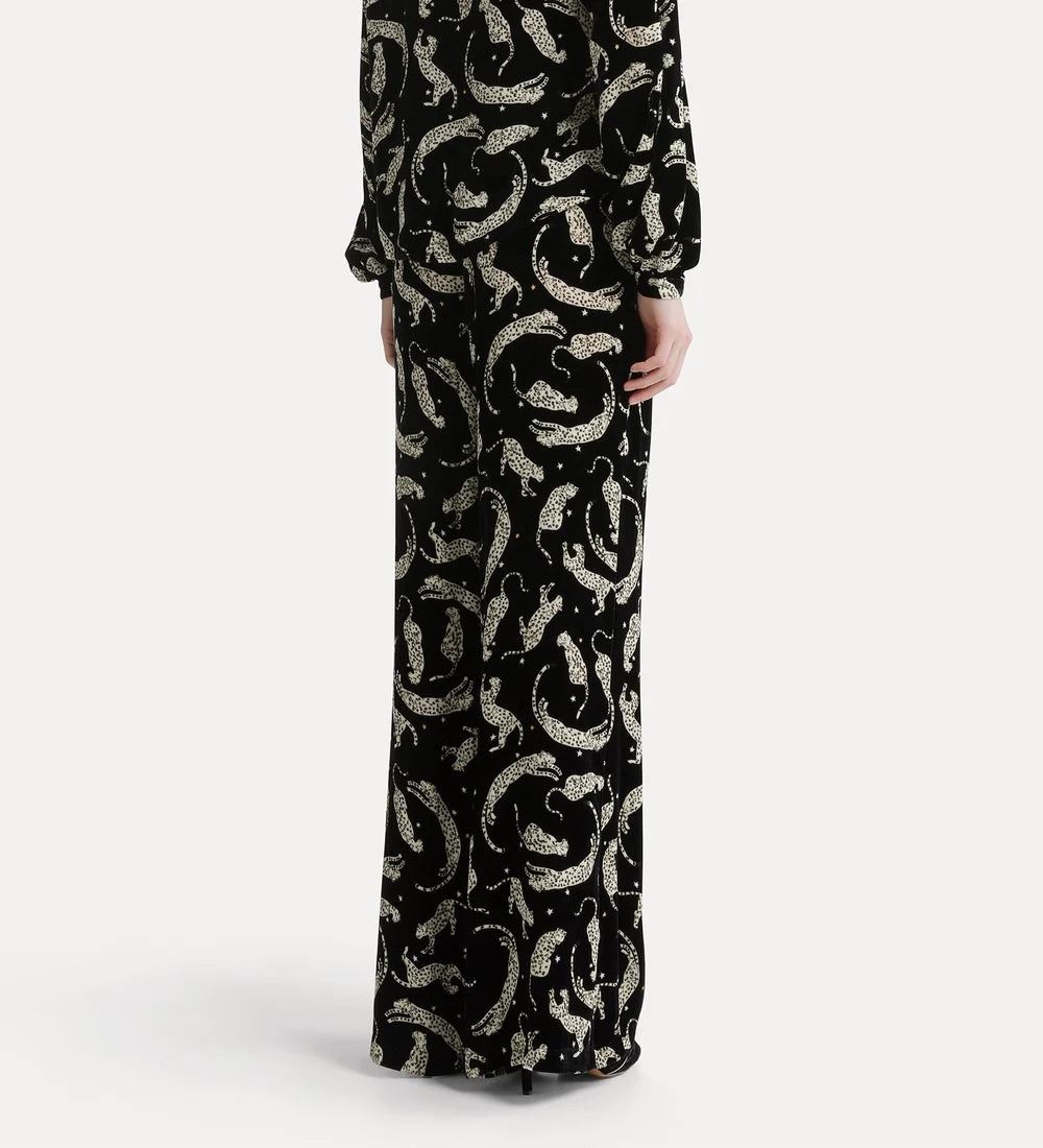 Royal Leopard Print Velvet Flat Front Pants