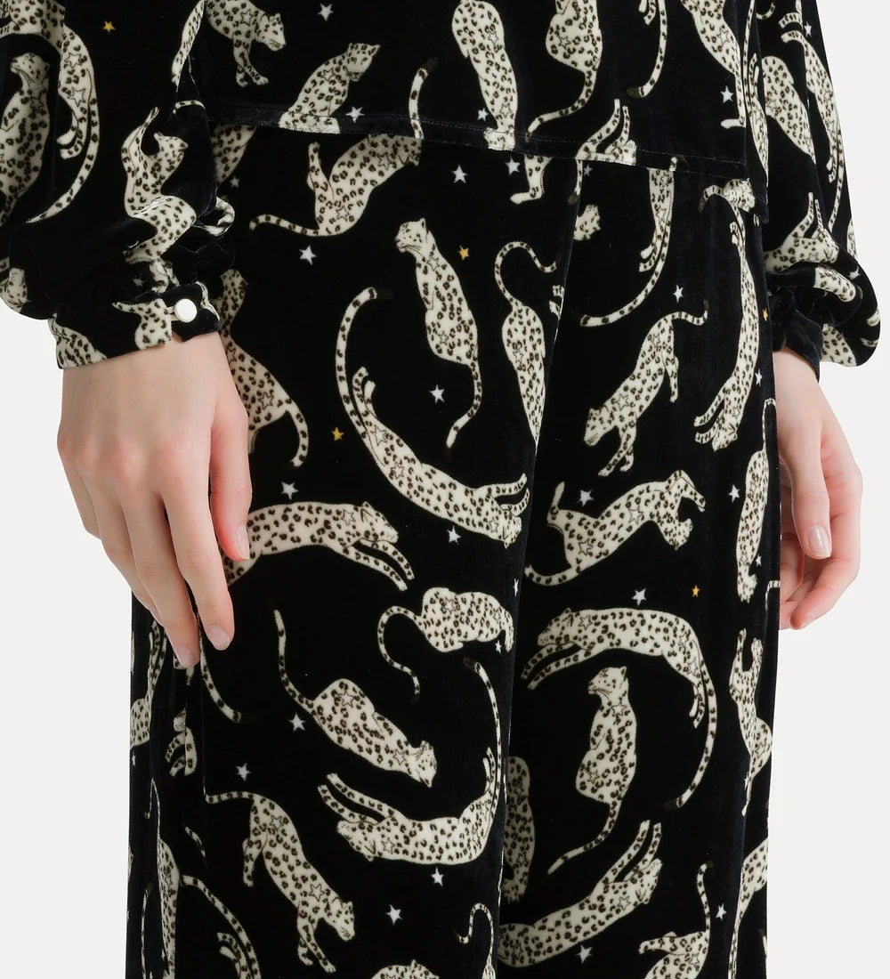 Royal Leopard Print Velvet Flat Front Pants