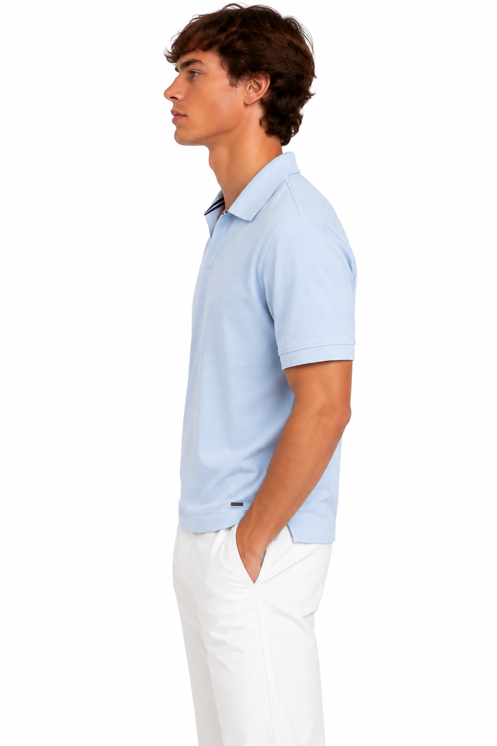 Gardeur Buttonless V-Neck Light Blue Polo