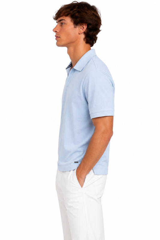 Gardeur Buttonless V-Neck Light Blue Polo