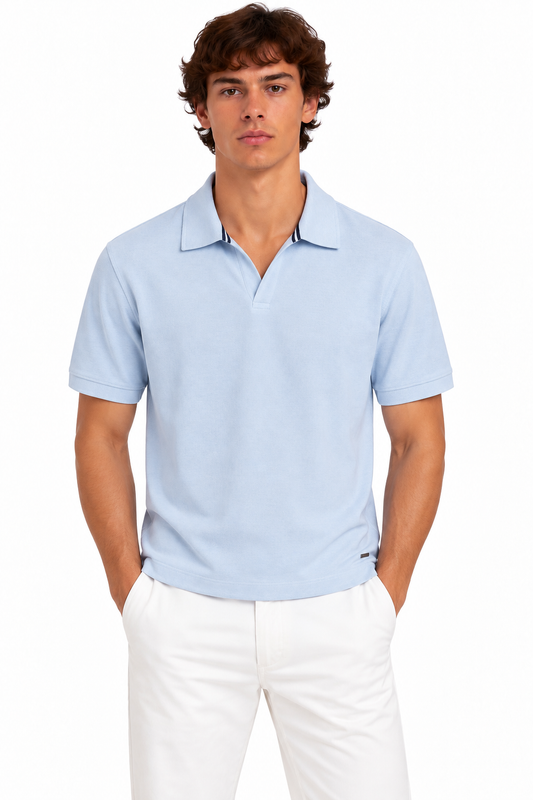Gardeur Buttonless V-Neck Light Blue Polo
