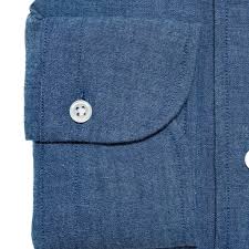 Navy blue cotton-linen chambray button-down shirt