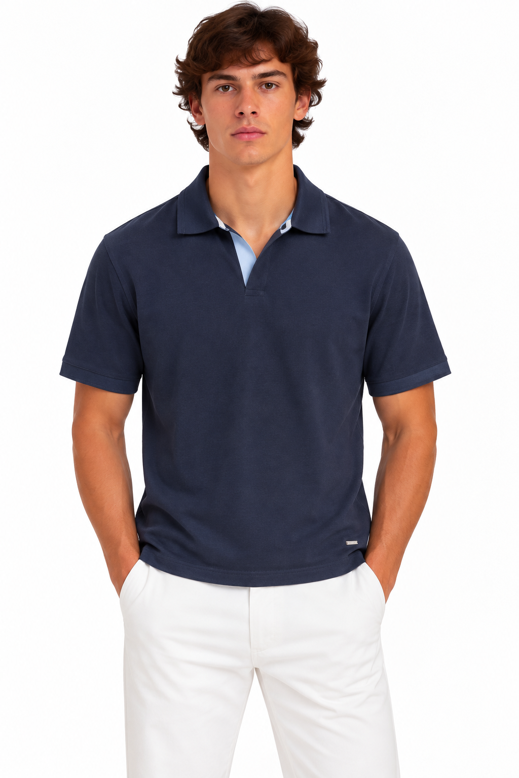 Gardeur Buttonless V-Neck Navy Polo
