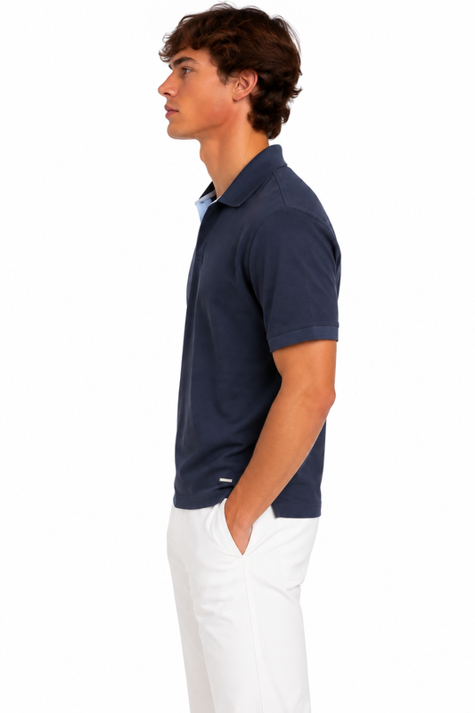 Gardeur Buttonless V-Neck Navy Polo