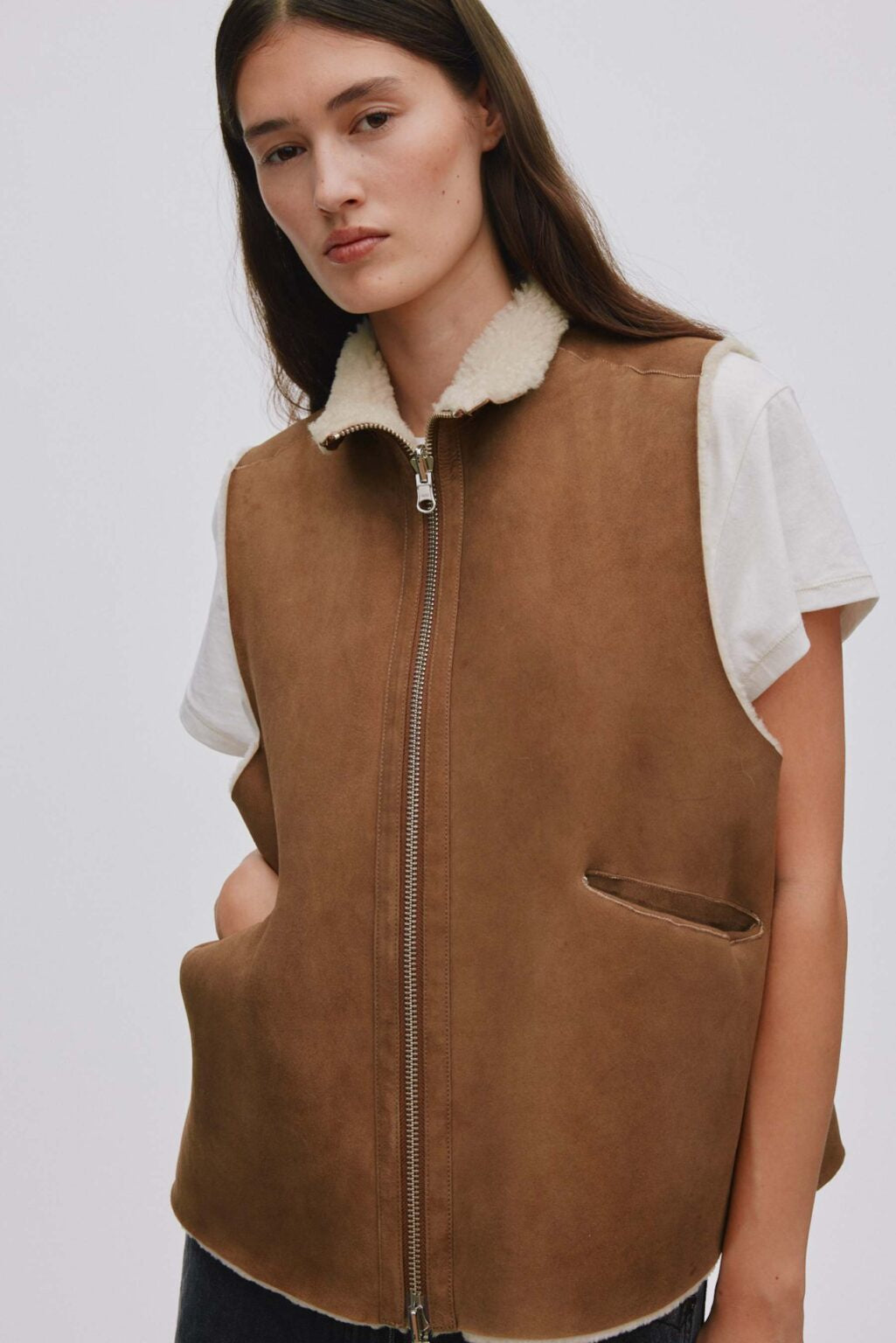 Channe Shearling Vest - Dark Brown Natural Combo