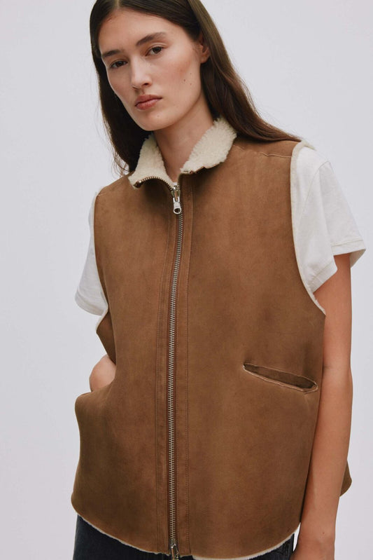 Channe Shearling Vest - Dark Brown Natural Combo