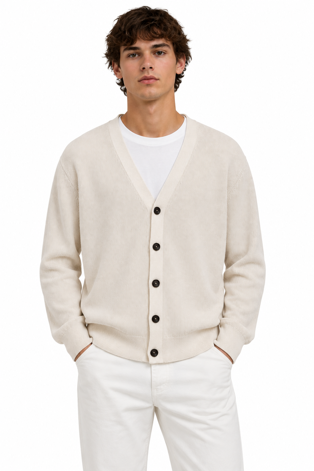 Gardeur Beige Rib Cardigan