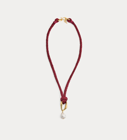Rope Necklace with Sculpture Element and Pearl