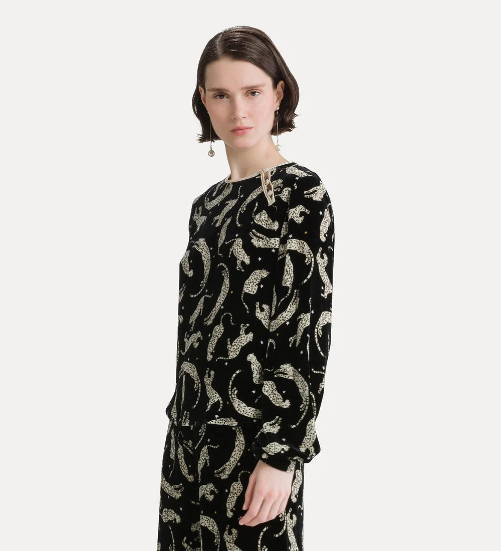 Royal Leapard Print Velvet Tang Top