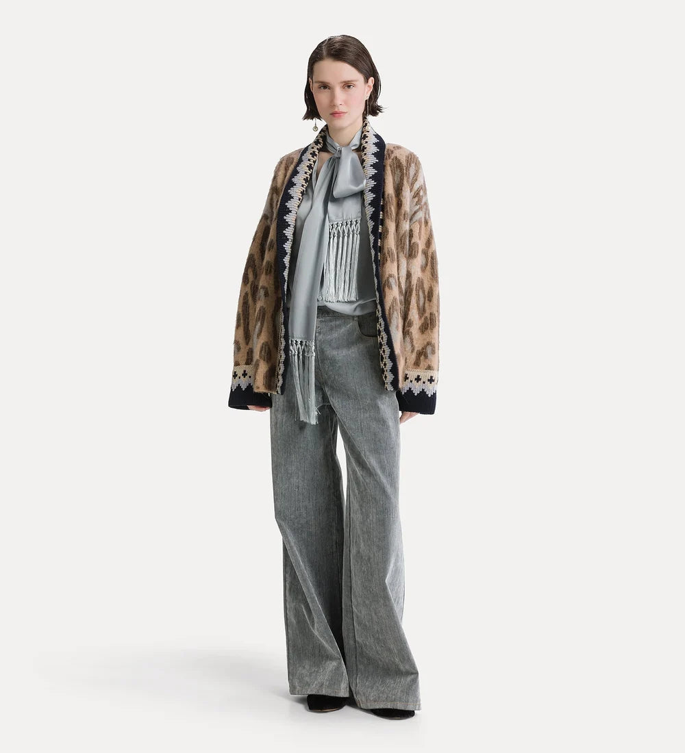 Silk Satin Shirt with Fringed Scarf
