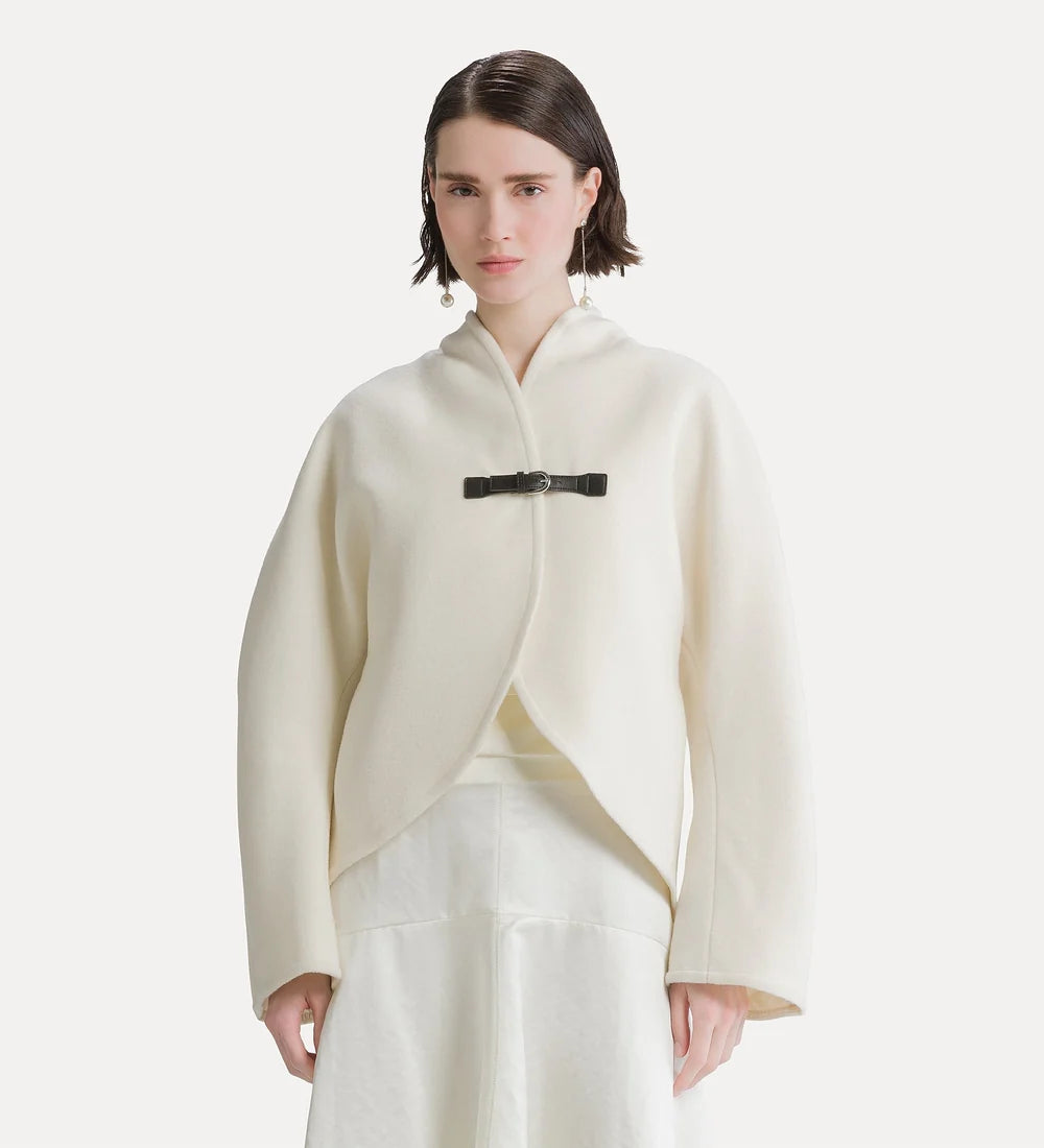 Velour Cloth Cropped Coat with Buckle