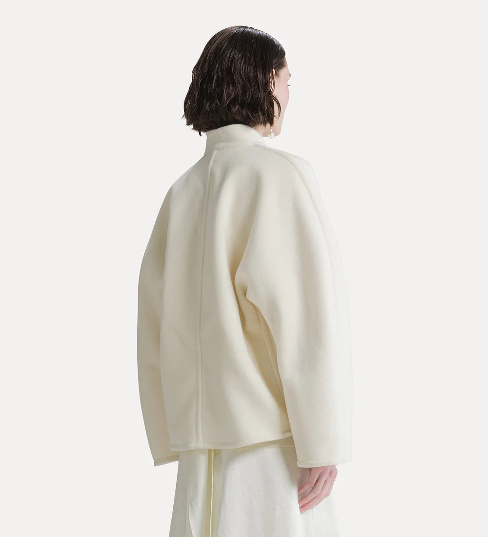 Velour Cloth Cropped Coat with Buckle