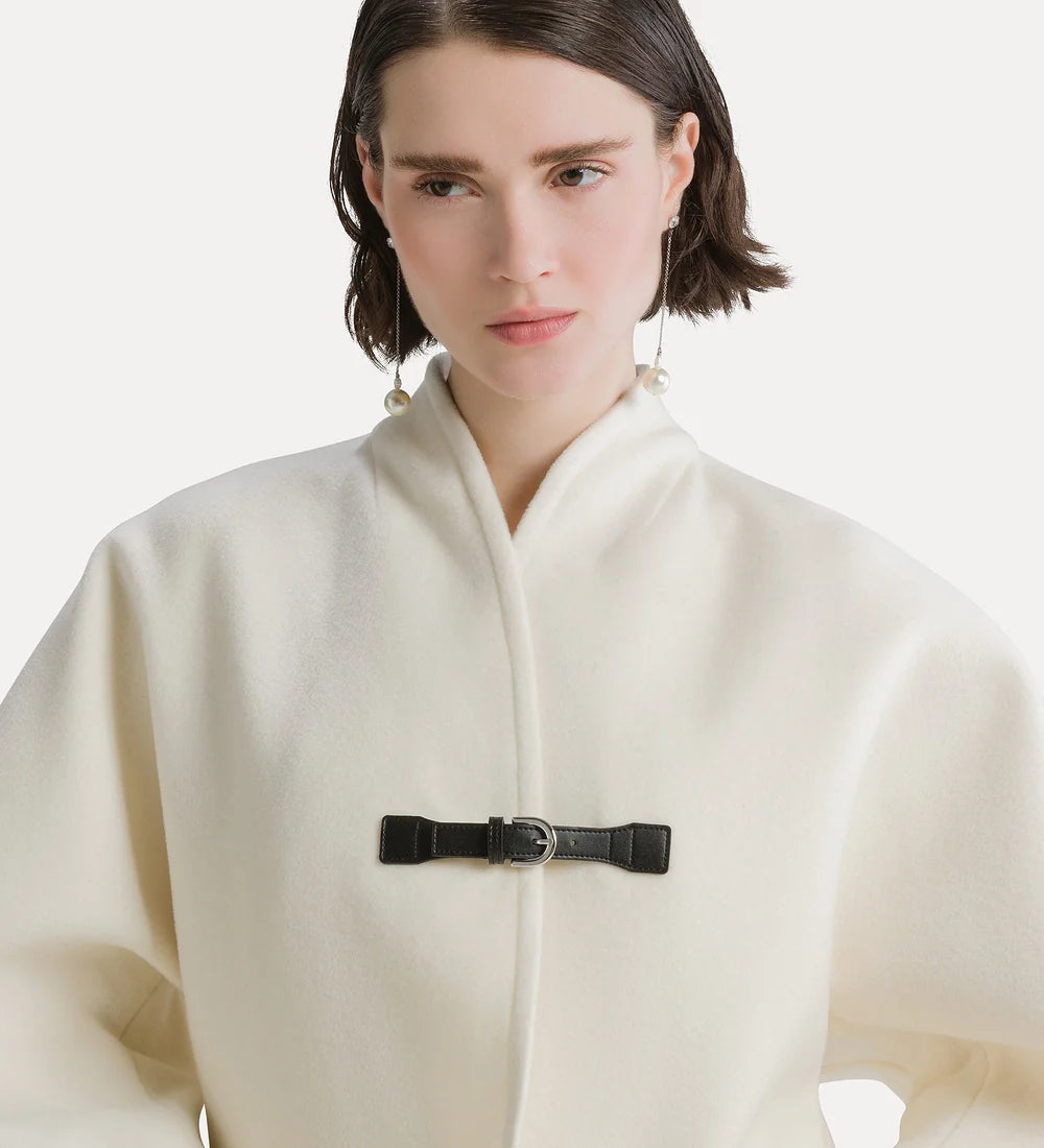 Velour Cloth Cropped Coat with Buckle