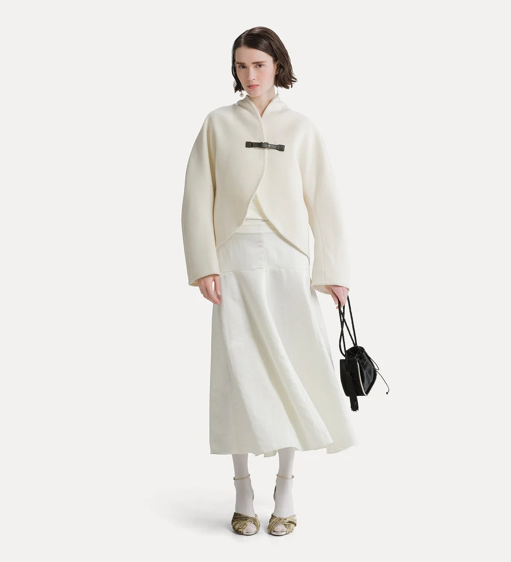 Velour Cloth Cropped Coat with Buckle