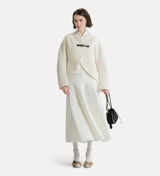 Velour Cloth Cropped Coat with Buckle