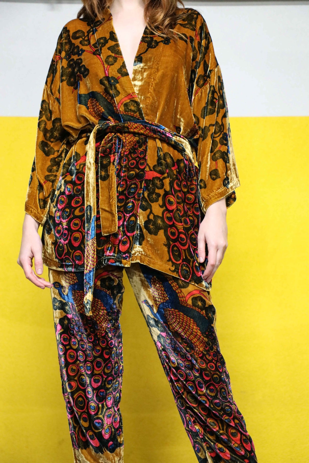 Panoptes Multicolor Printed Velvet Kimono
