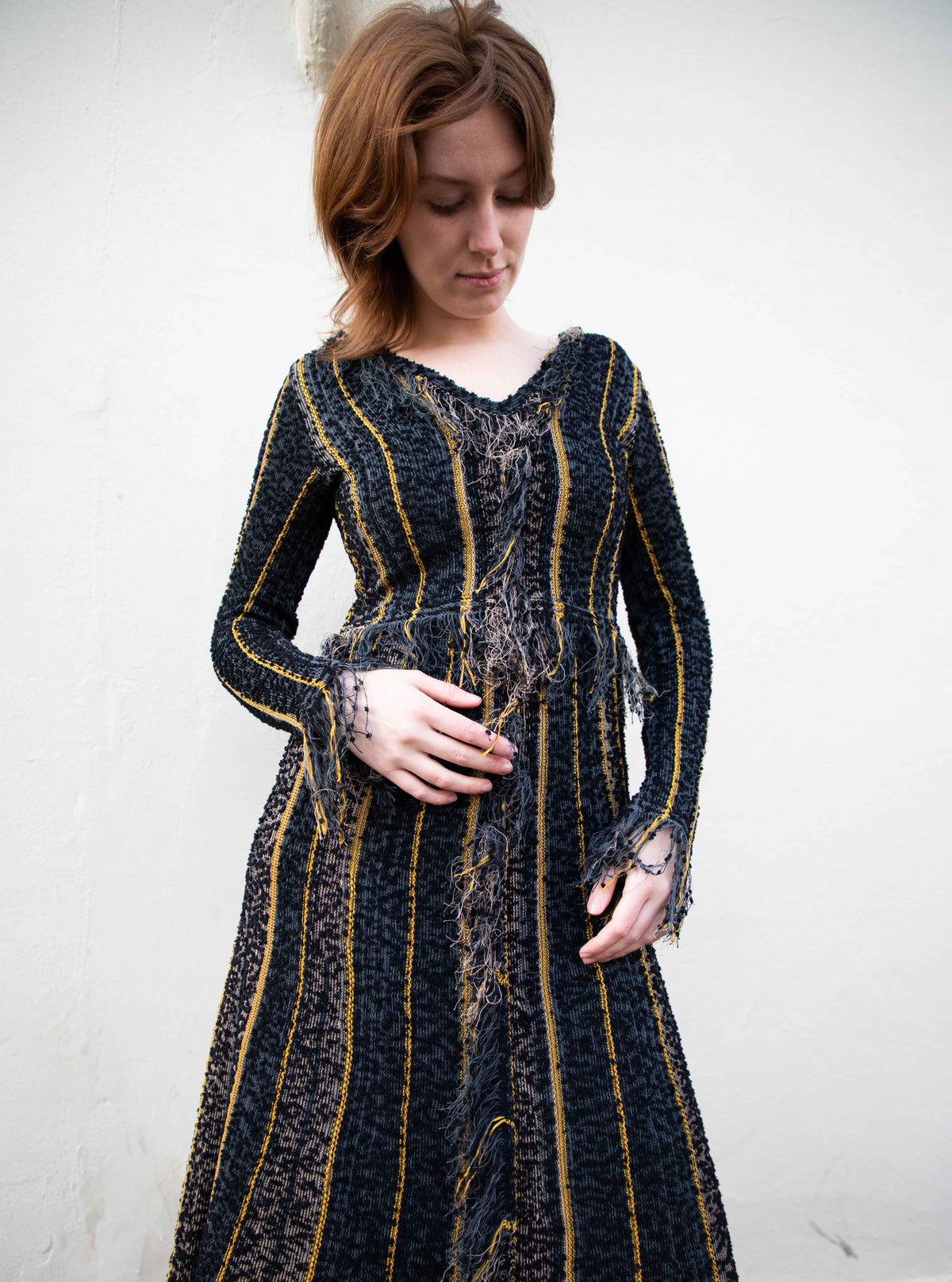 Long Sleeve Knit Dress with Raw Edges