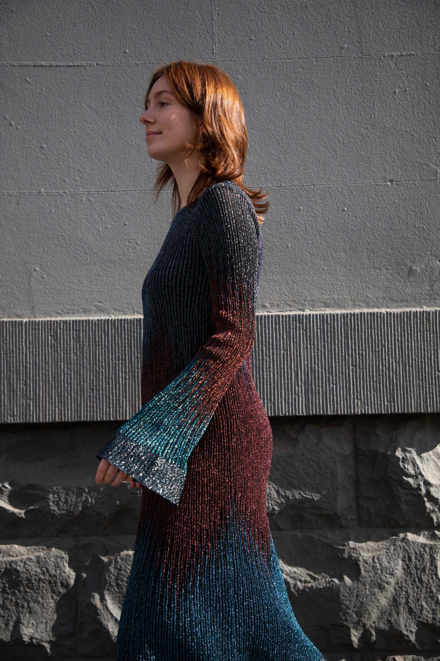Long Sleeve lurex 2 tone Dress