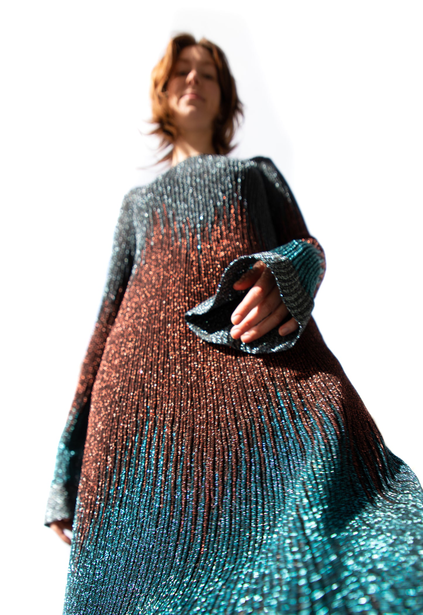 Long Sleeve lurex 2 tone Dress