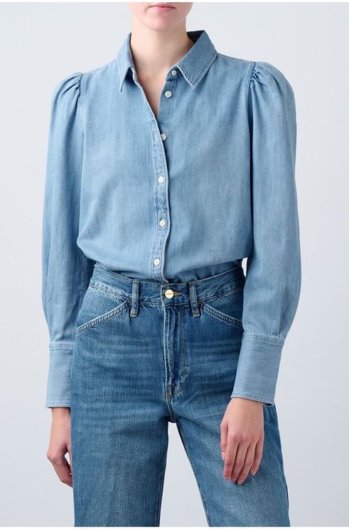 Voluminous Puff Sleeve Shirt - Light Wash