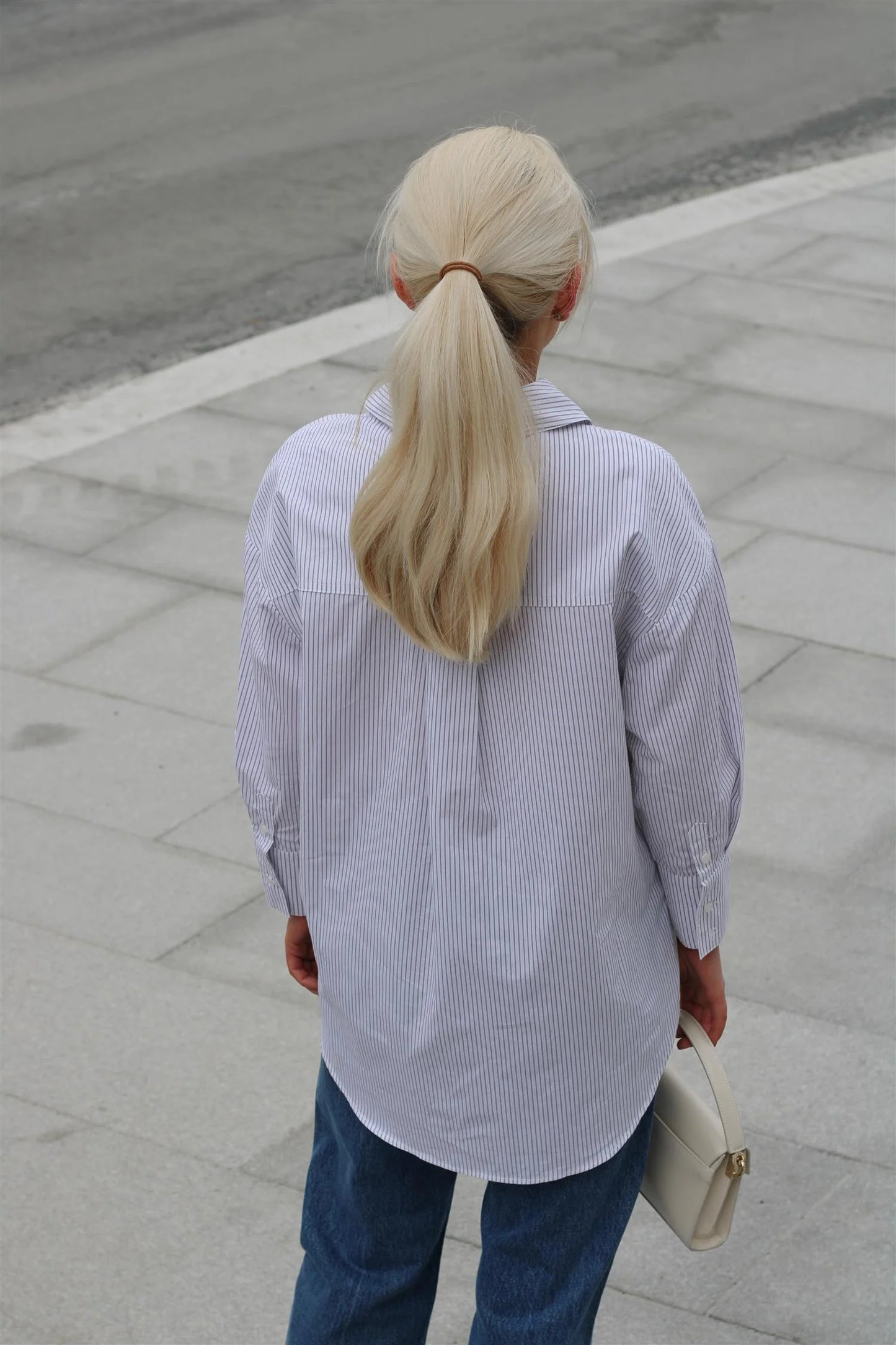 Mika Shirt- White and lavender stripe