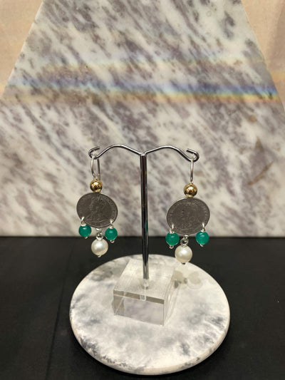 Mid Coin 3 Drop Earring Green Agate