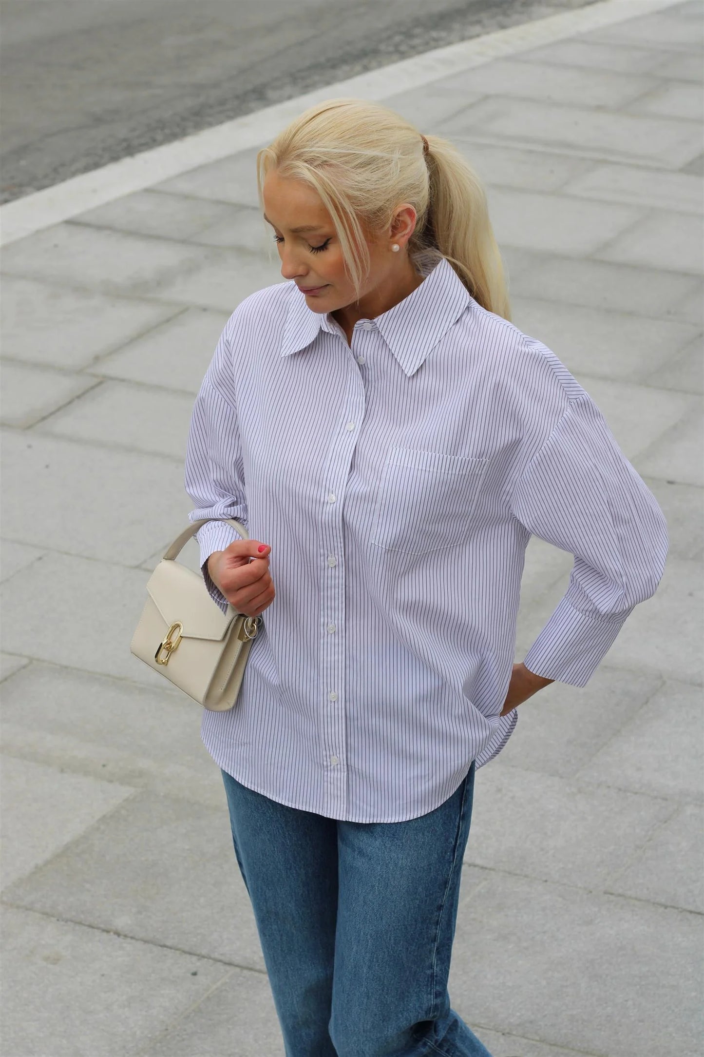 Mika Shirt- White and lavender stripe