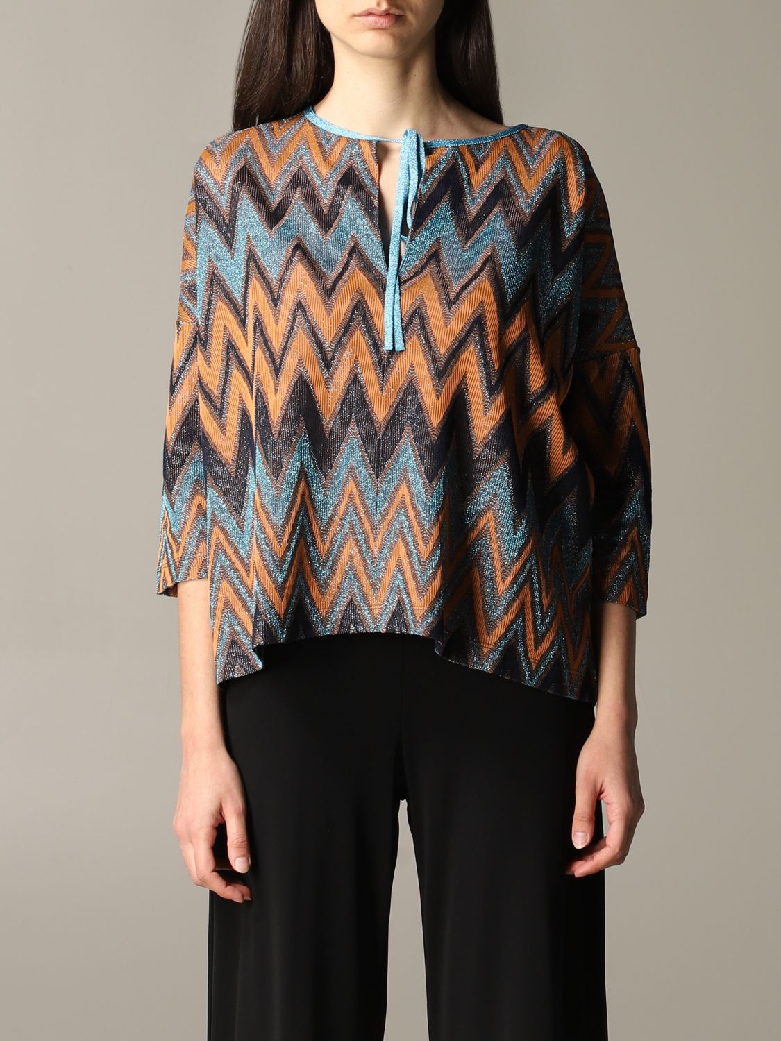 Chevron Lurex-Knit Blouse