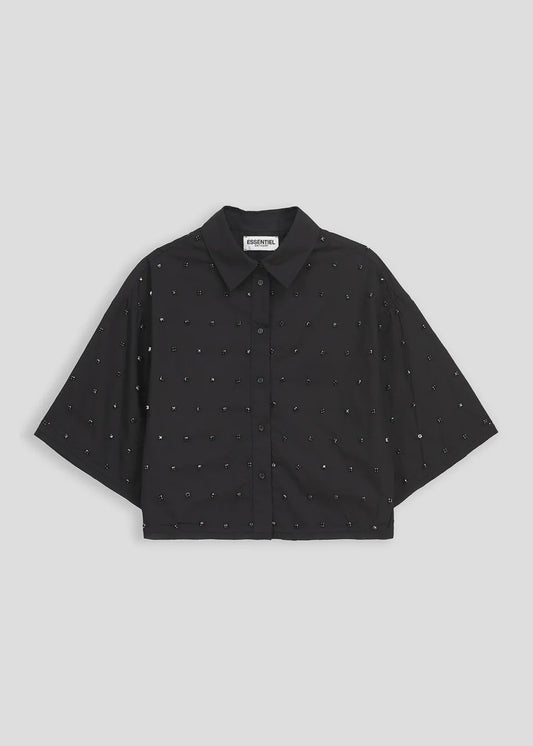 Black cropped shirt with rhinestones  East