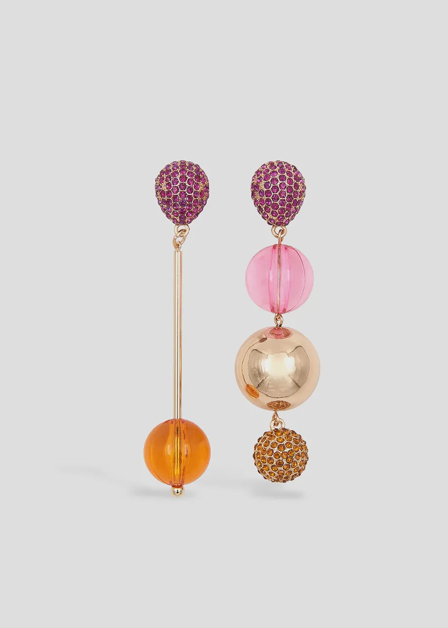 Gold-tone, purple and orange sphere earrings  Eliseum