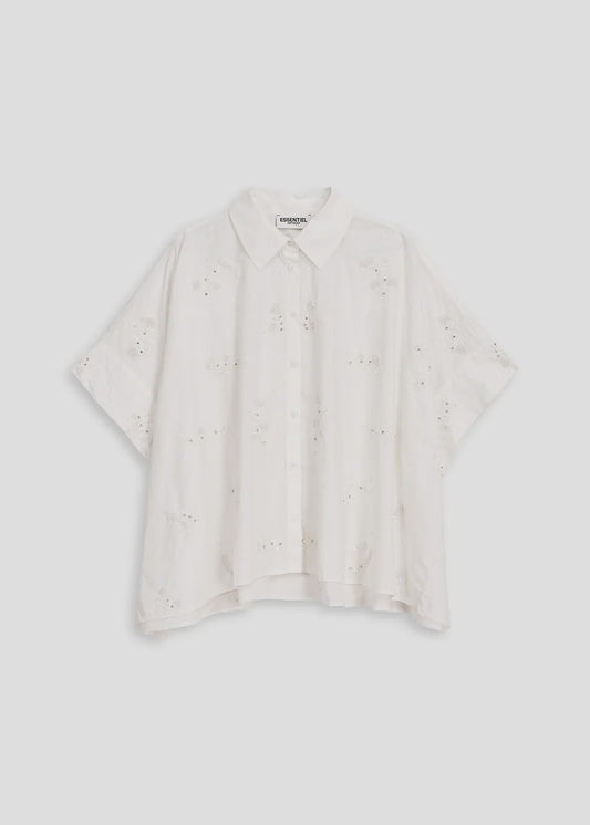 White cotton-poplin shirt with embroidery Evelyn