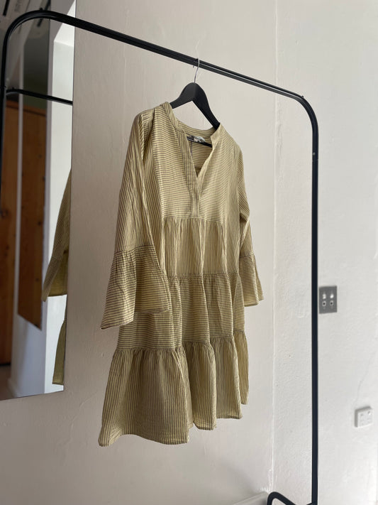 Striped Lime/Brown Short Dress - size S