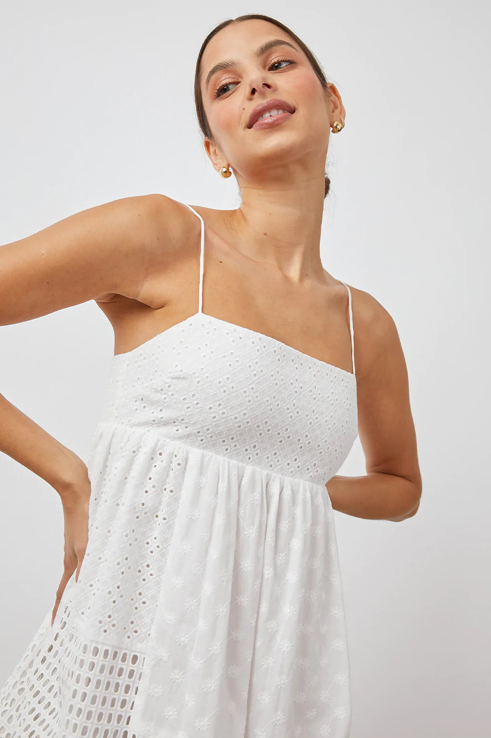 Lucille White eyelet mix dress