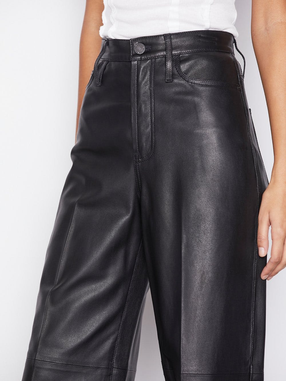 Leather High Rise Wide Crop Noir
