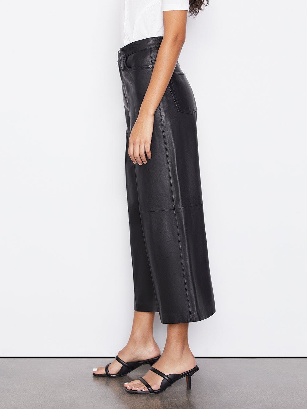 Leather High Rise Wide Crop Noir