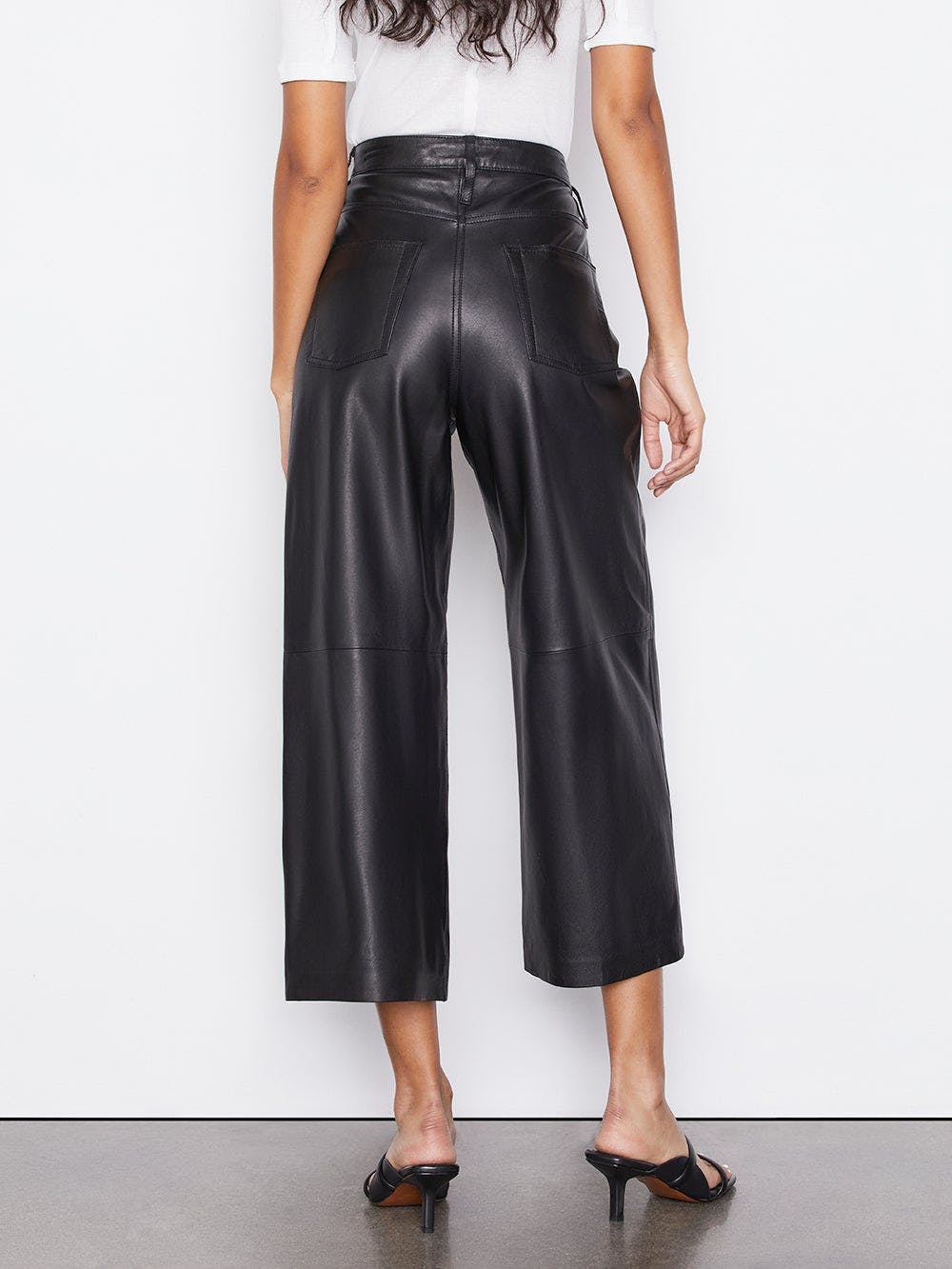 Leather High Rise Wide Crop Noir