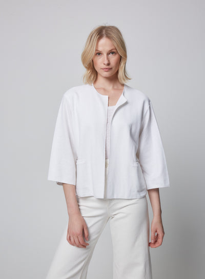 White Cotton Linen Blouson