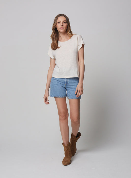 Off White Linen Elastane Tee