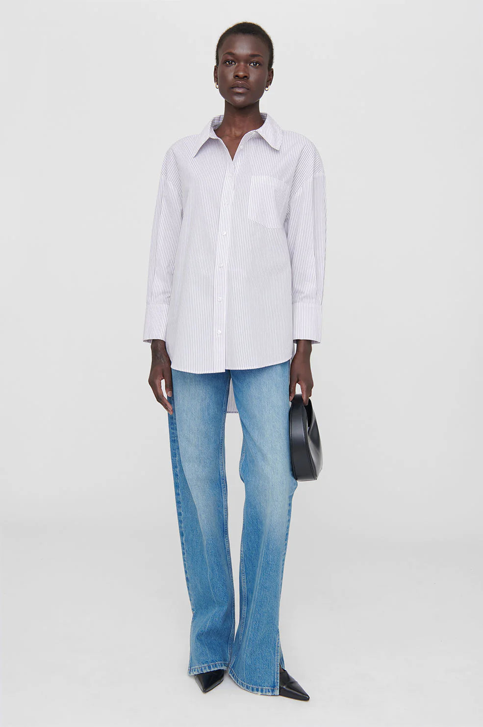 Mika Shirt- White and lavender stripe