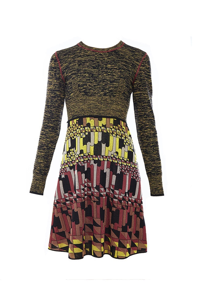 Patterned KNIT DRESS Long Sleeve To Knee